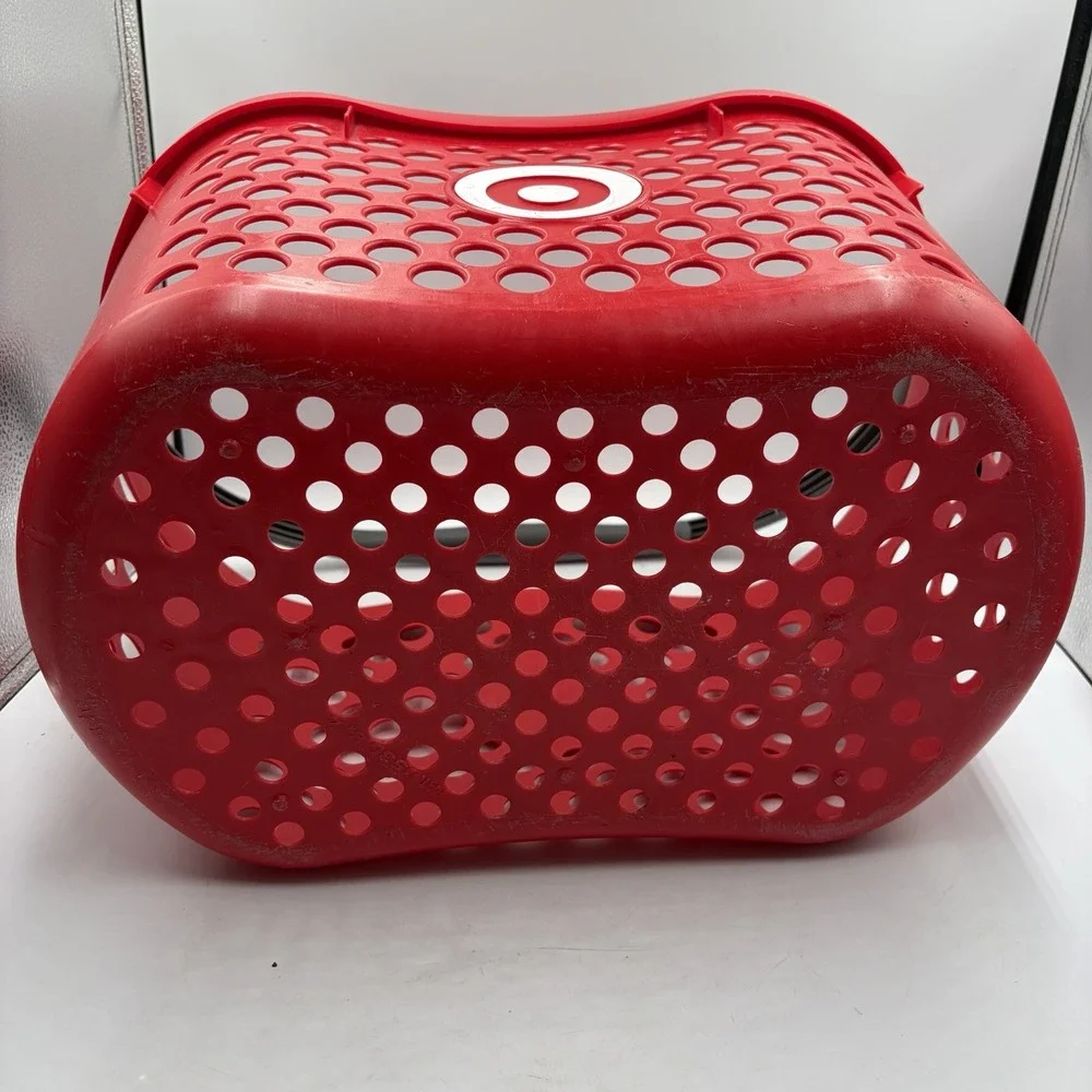 Target Full Size Basket Gray Handle Red Bullseye Logo Shopping Storage 18x11